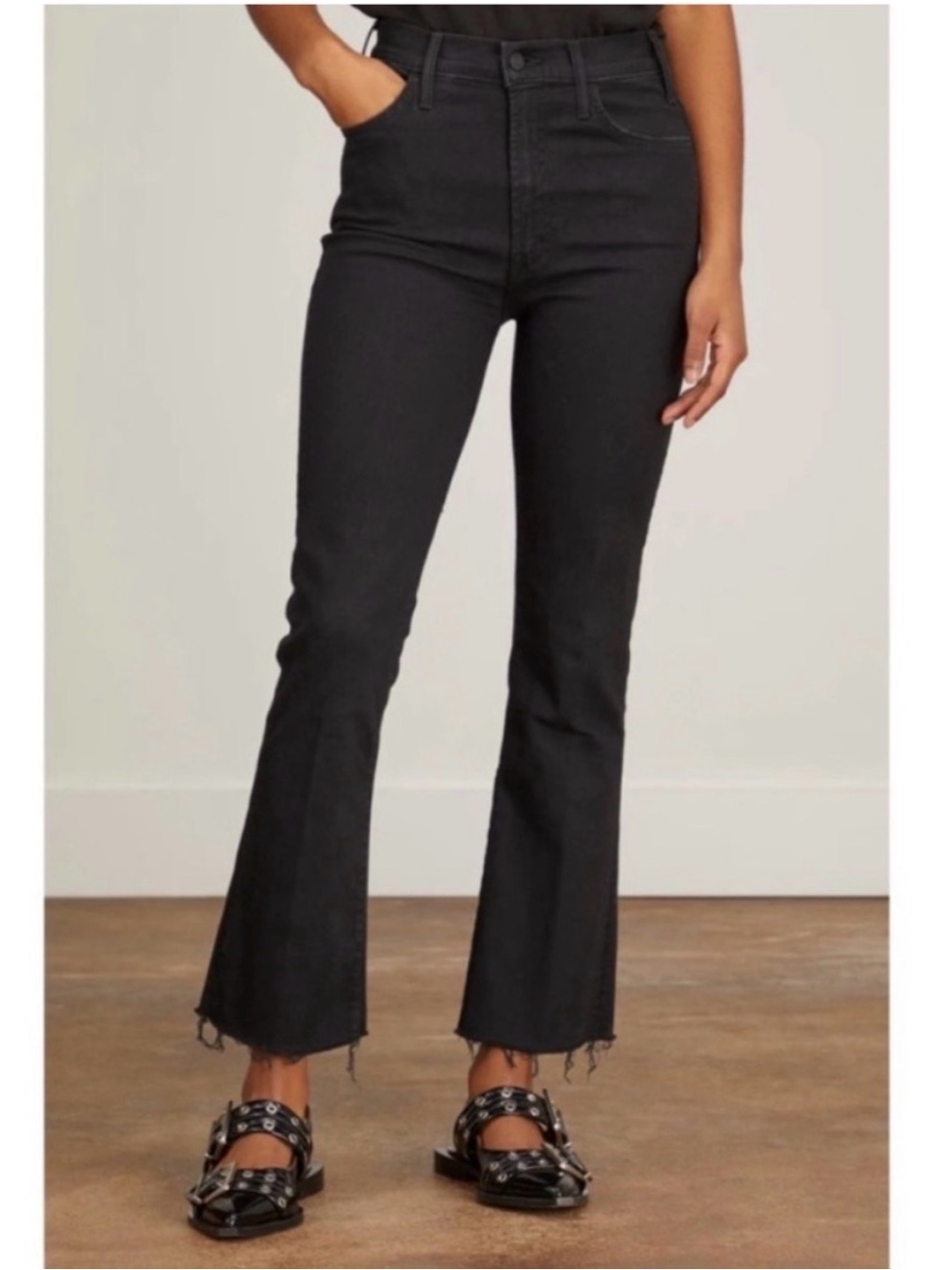 MOTHER The Hustler Ankle Fray Denim in Not Guilty Black Wash | Size 25